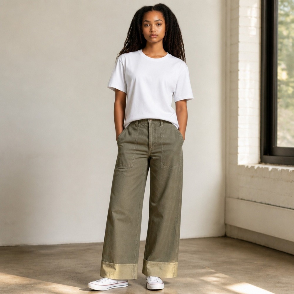 American Eagle Utility Pants Womens 4 Olive Green  Wide Leg  Cotton Blend Casual